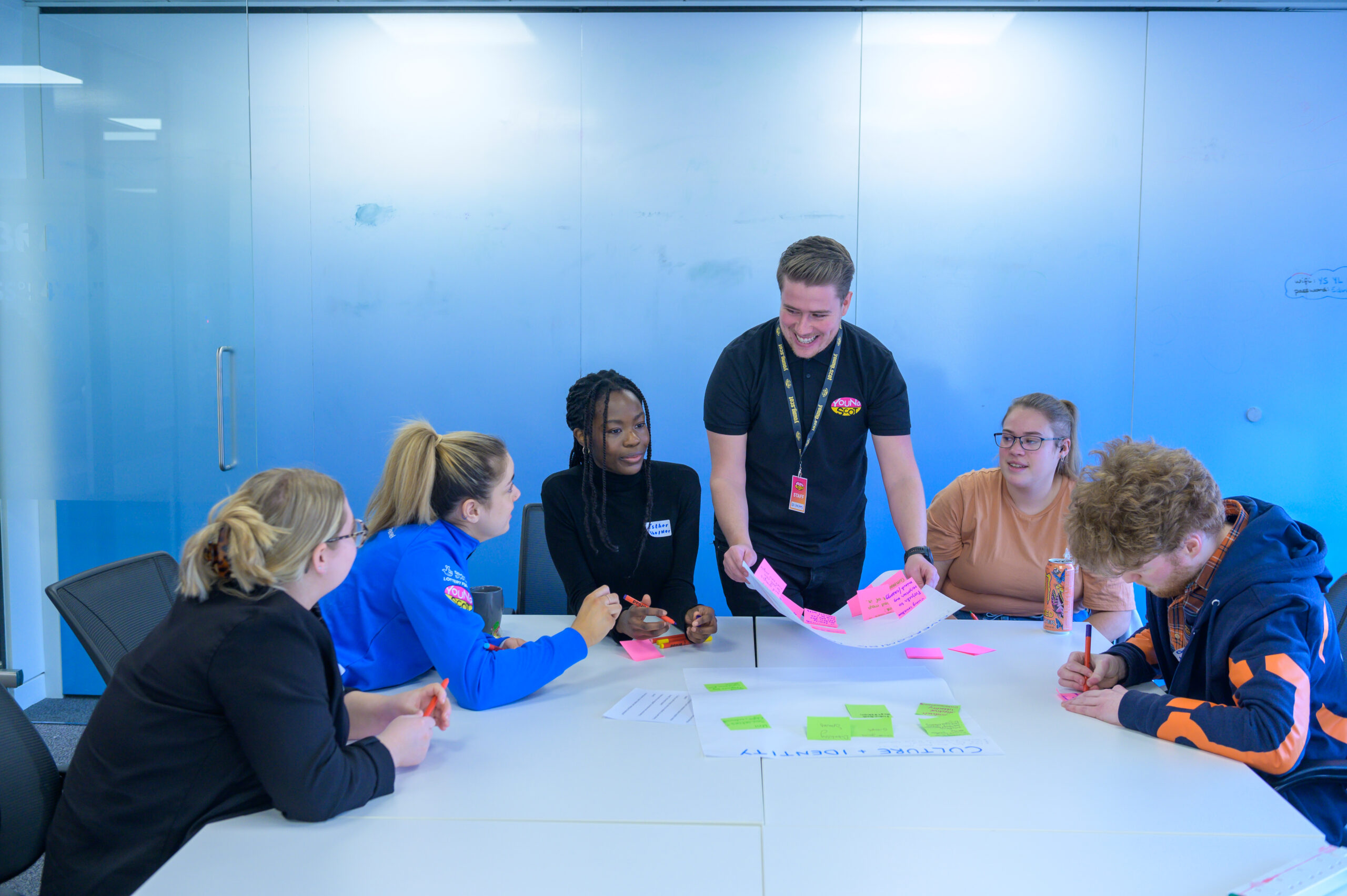 Group of young people sat around Young Scot facilitator